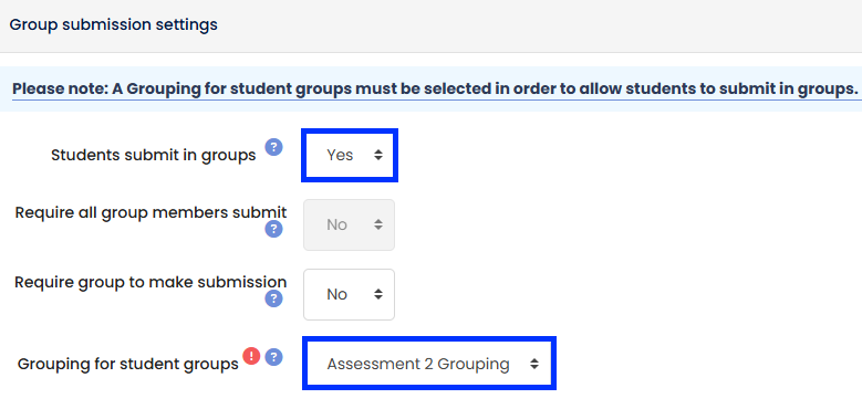 Moodle - Assignment Activity - Group Submission Settings